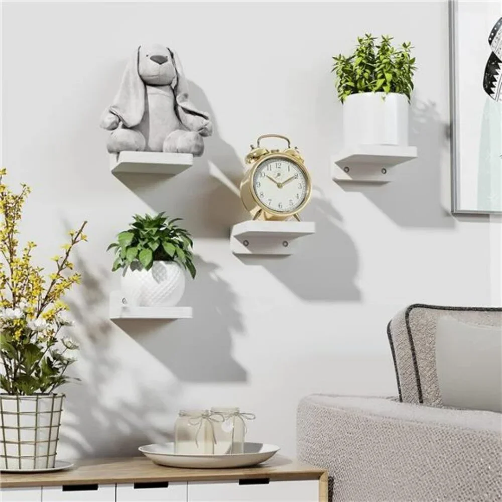 SRIWATANA Mini Floating Wood Shelves Set of 4 Wall Mounted Storage Decor